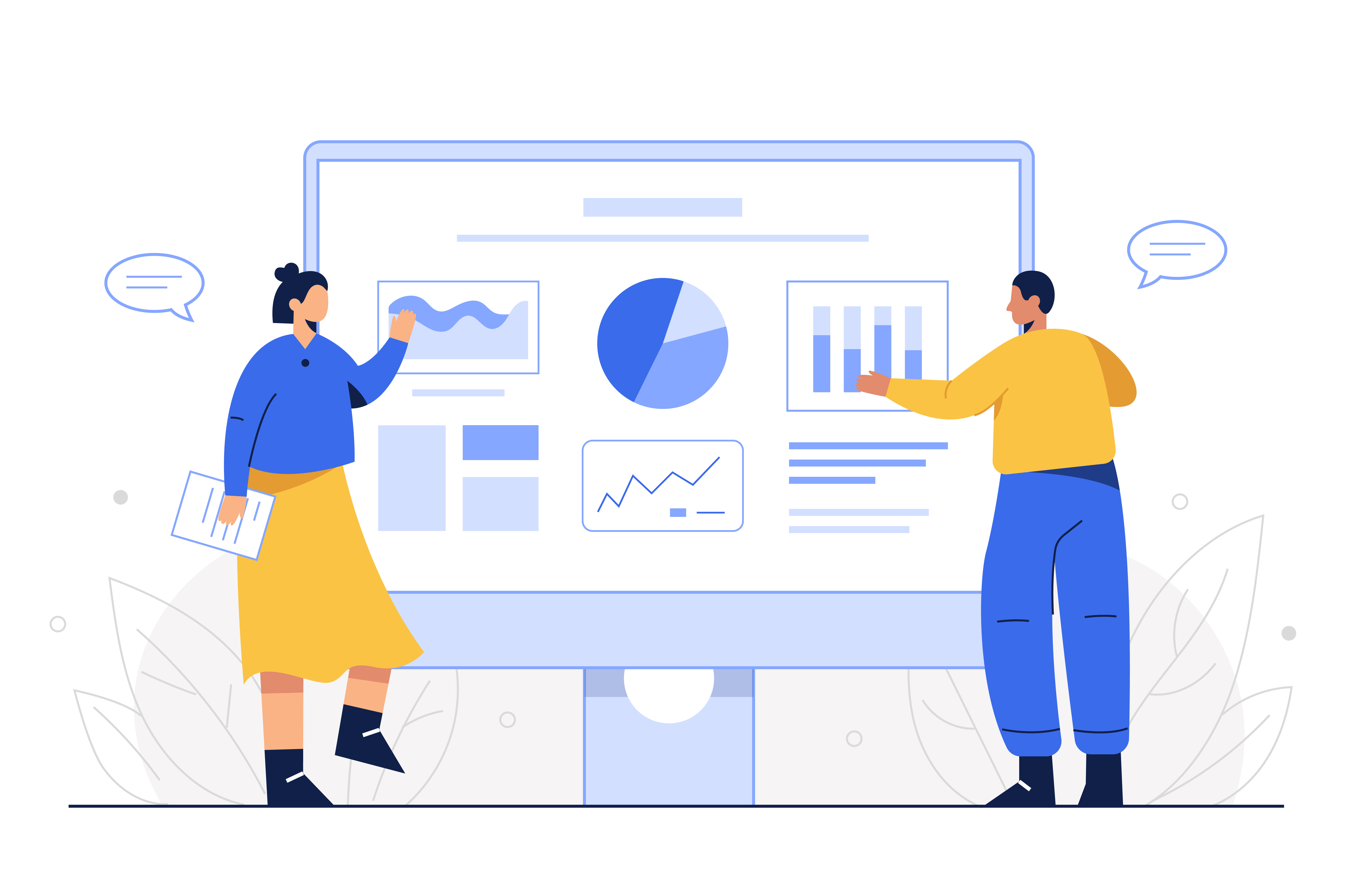 Ilustración de una persona analizando datos en una pantalla